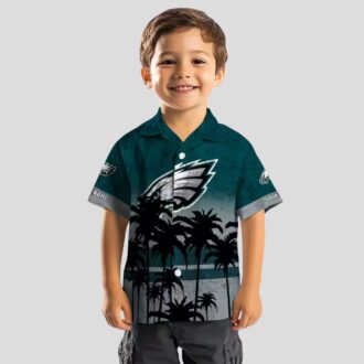 Green & Black Philadelphia Eagles Hawaiian Shirt, Sunset Beach NFL Fan Apparel