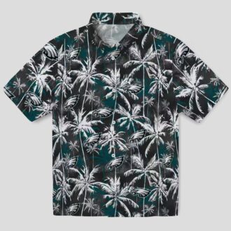 Green Black Philadelphia Eagles Aloha Shirt - Palm Print NFL Hawaiian Style