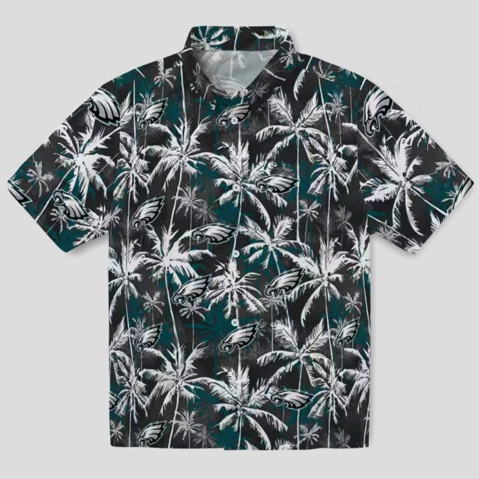 Green Black Philadelphia Eagles Aloha Shirt - Palm Print NFL Hawaiian Style