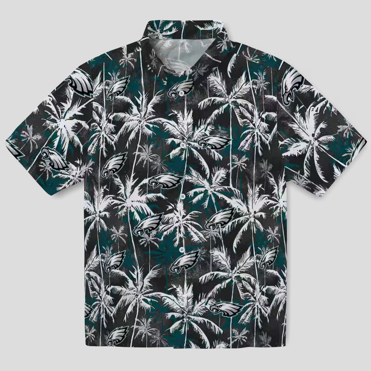 Green Black Philadelphia Eagles Aloha Shirt - Palm Print NFL Hawaiian Style