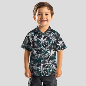 Green Black Philadelphia Eagles Aloha Shirt - Palm Print NFL Hawaiian Style