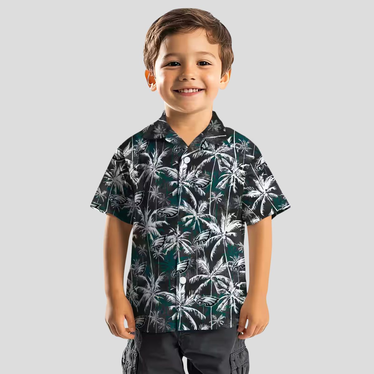 Green Black Philadelphia Eagles Aloha Shirt - Palm Print NFL Hawaiian Style