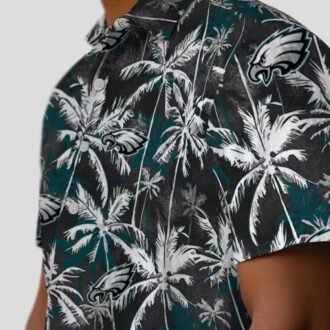 Green Black Philadelphia Eagles Aloha Shirt - Palm Print NFL Hawaiian Style