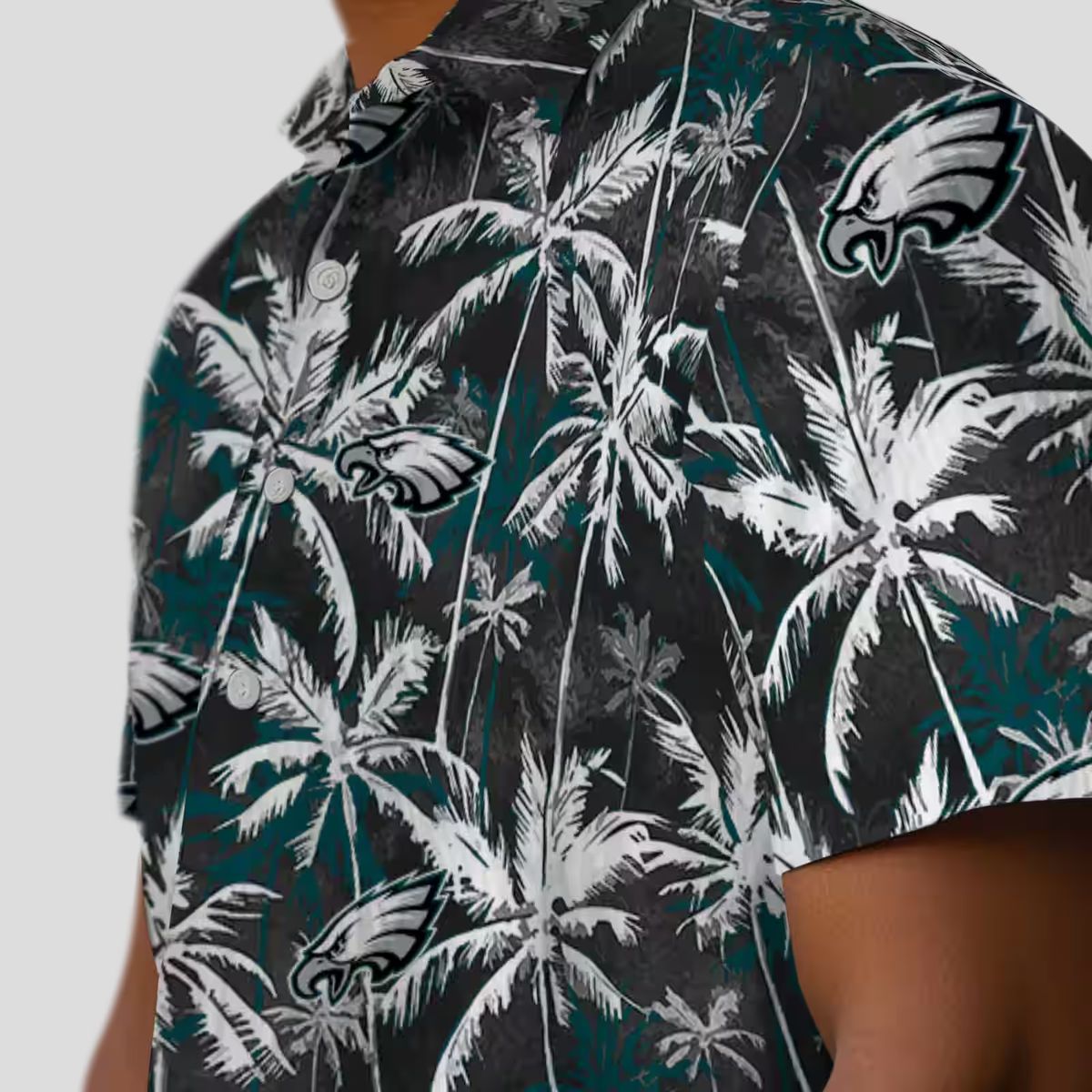 Green Black Philadelphia Eagles Aloha Shirt - Palm Print NFL Hawaiian Style