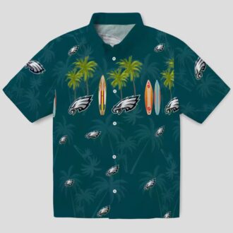 Men's Philadelphia Eagles Surfboard Hawaiian Shirt, Tropical Palm Green NFL Beach Shirt