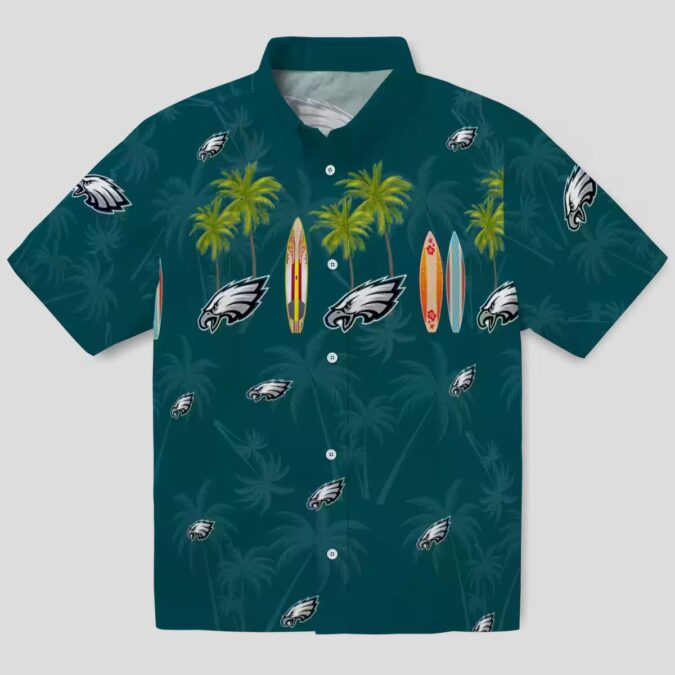 Men's Philadelphia Eagles Surfboard Hawaiian Shirt, Tropical Palm Green NFL Beach Shirt
