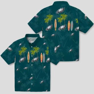 Men's Philadelphia Eagles Surfboard Hawaiian Shirt, Tropical Palm Green NFL Beach Shirt