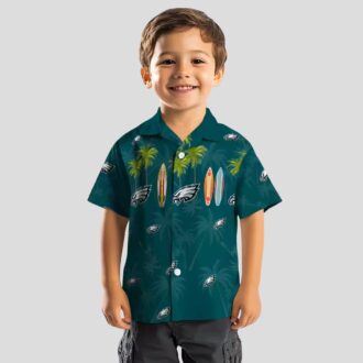Men's Philadelphia Eagles Surfboard Hawaiian Shirt, Tropical Palm Green NFL Beach Shirt