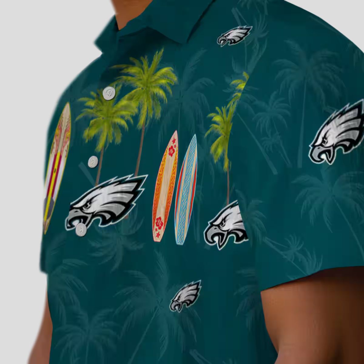 Men's Philadelphia Eagles Surfboard Hawaiian Shirt, Tropical Palm Green NFL Beach Shirt