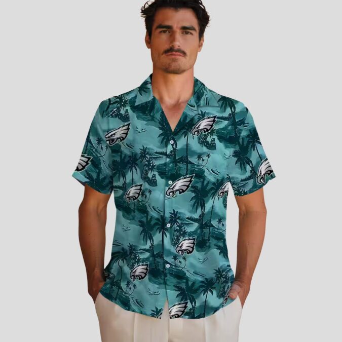 NfL Fans Philadelphia Eagles Green Hawaiian Shirt, Coastal Palms Aloha NFL Shirt
