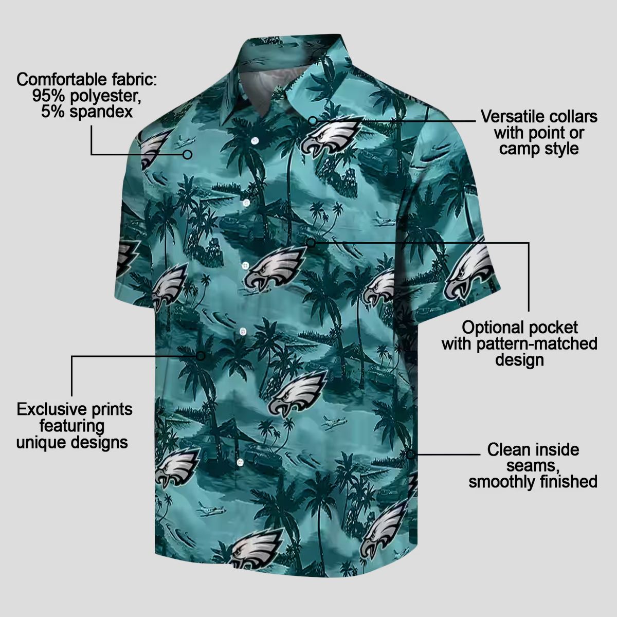 NfL Fans Philadelphia Eagles Green Hawaiian Shirt, Coastal Palms Aloha NFL Shirt