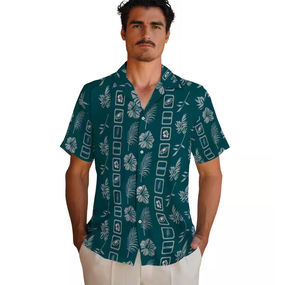 NFL Philadelphia Eagles Aloha Hawaiian Shirt, Floral Green Beach Vacation Outfit