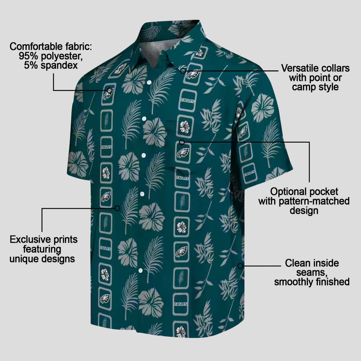 NFL Philadelphia Eagles Aloha Hawaiian Shirt, Floral Green Beach Vacation Outfit