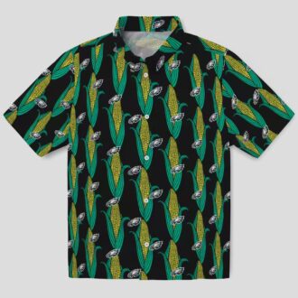 NFL Philadelphia Eagles Black Green Hawaiian Shirt - Corn Motif Beach & Game Day Apparel