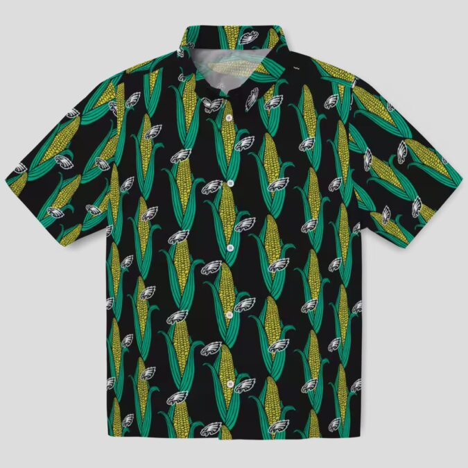 NFL Philadelphia Eagles Black Green Hawaiian Shirt - Corn Motif Beach & Game Day Apparel