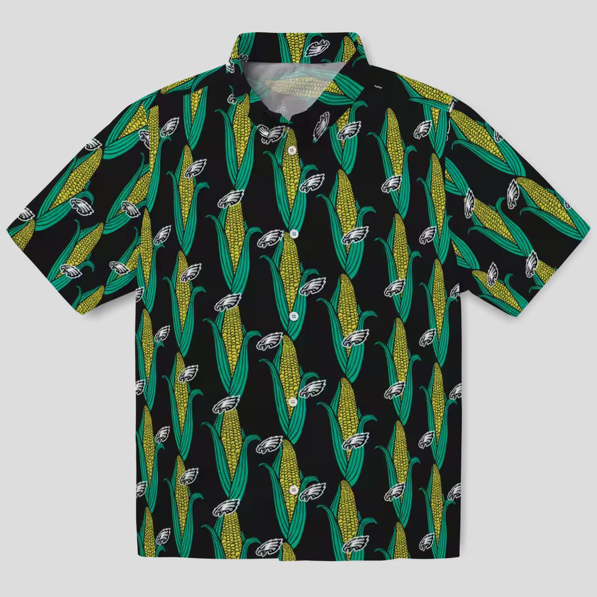 NFL Philadelphia Eagles Black Green Hawaiian Shirt - Corn Motif Beach & Game Day Apparel
