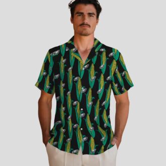 NFL Philadelphia Eagles Black Green Hawaiian Shirt - Corn Motif Beach & Game Day Apparel