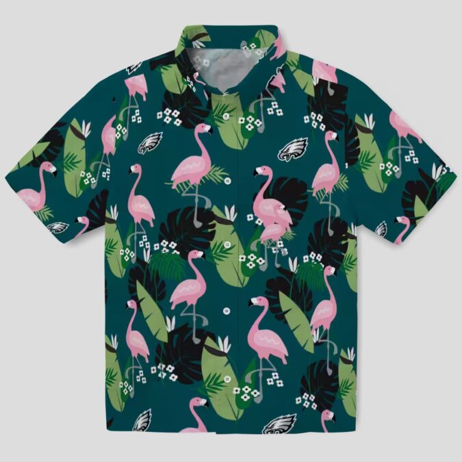 NFL Philadelphia Eagles Hawaiian Shirt for Fans, Aloha Flamingo Leaf Tropical Shirt