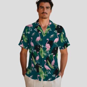 NFL Philadelphia Eagles Hawaiian Shirt for Fans, Aloha Flamingo Leaf Tropical Shirt