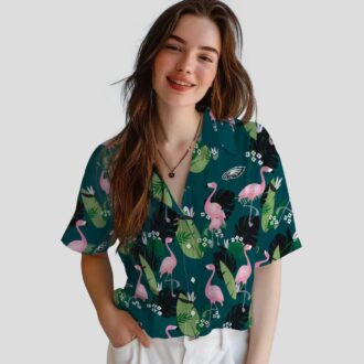 NFL Philadelphia Eagles Hawaiian Shirt for Fans, Aloha Flamingo Leaf Tropical Shirt