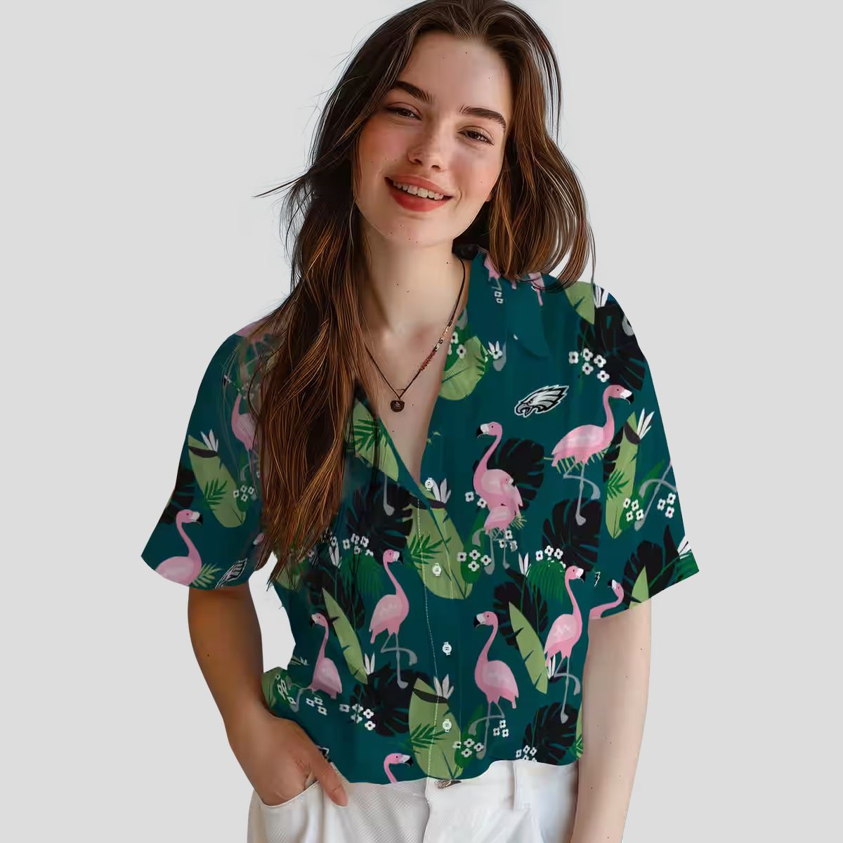 NFL Philadelphia Eagles Hawaiian Shirt for Fans, Aloha Flamingo Leaf Tropical Shirt