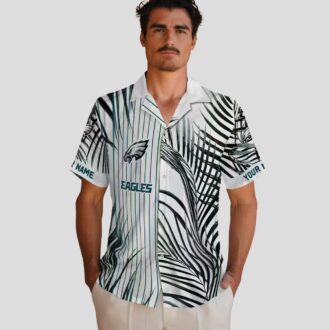NFL Philadelphia Eagles Hawaiian Shirt, Green Black Palm Stripes Beach Outfit