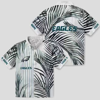NFL Philadelphia Eagles Hawaiian Shirt, Green Black Palm Stripes Beach Outfit