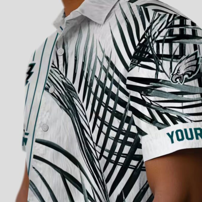 NFL Philadelphia Eagles Hawaiian Shirt, Green Black Palm Stripes Beach Outfit