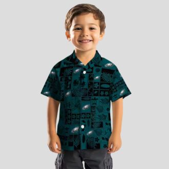 NFL Philadelphia Eagles Patchwork Hawaiian Shirt - Green & Black Tropical Floral Style