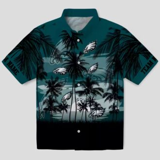 NFL Philadelphia Eagles Sunset Hawaiian Button Up Shirt - Tropical Palm Tree Style