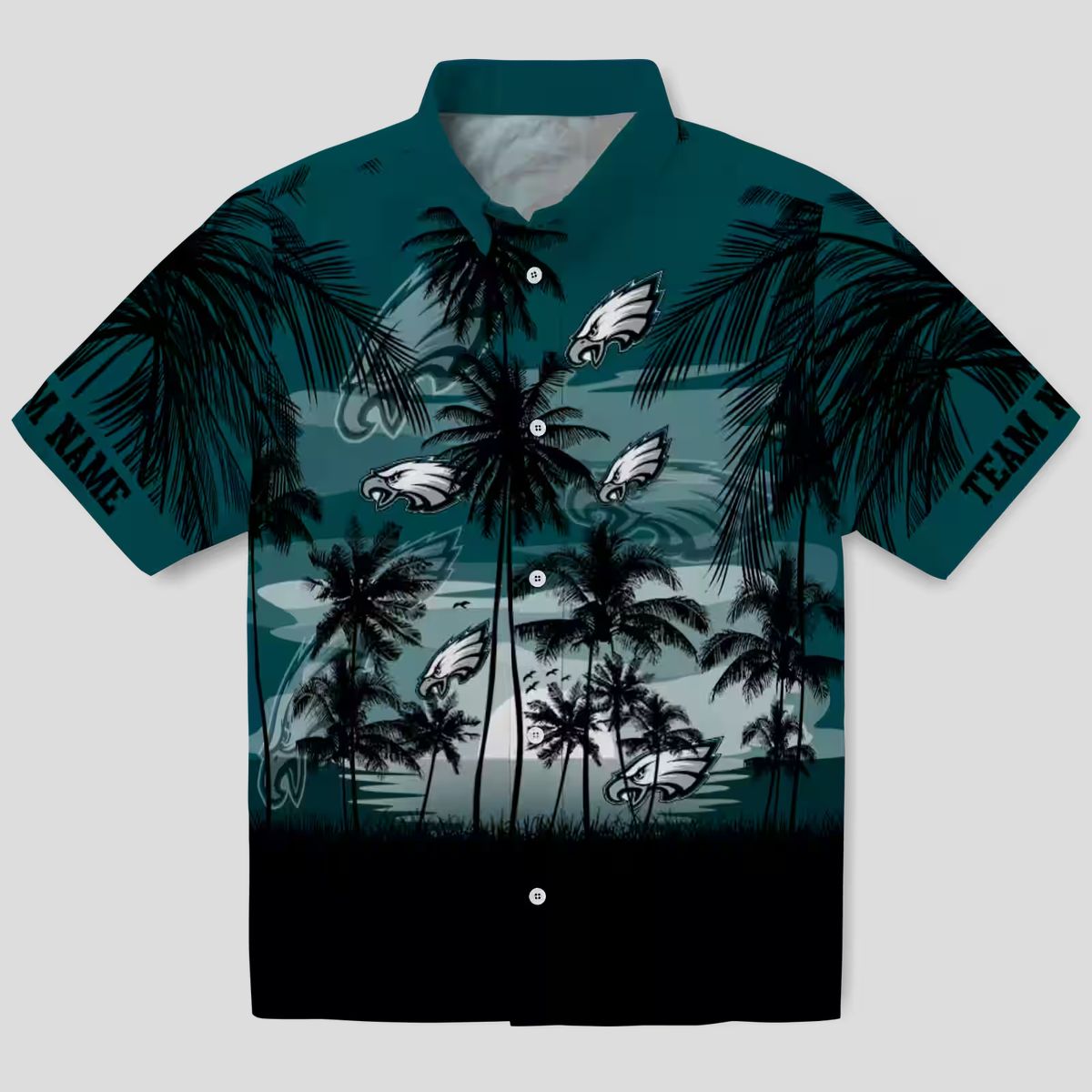 NFL Philadelphia Eagles Sunset Hawaiian Button Up Shirt - Tropical Palm Tree Style