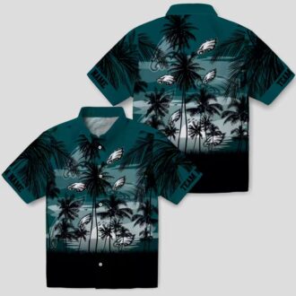 NFL Philadelphia Eagles Sunset Hawaiian Button Up Shirt - Tropical Palm Tree Style
