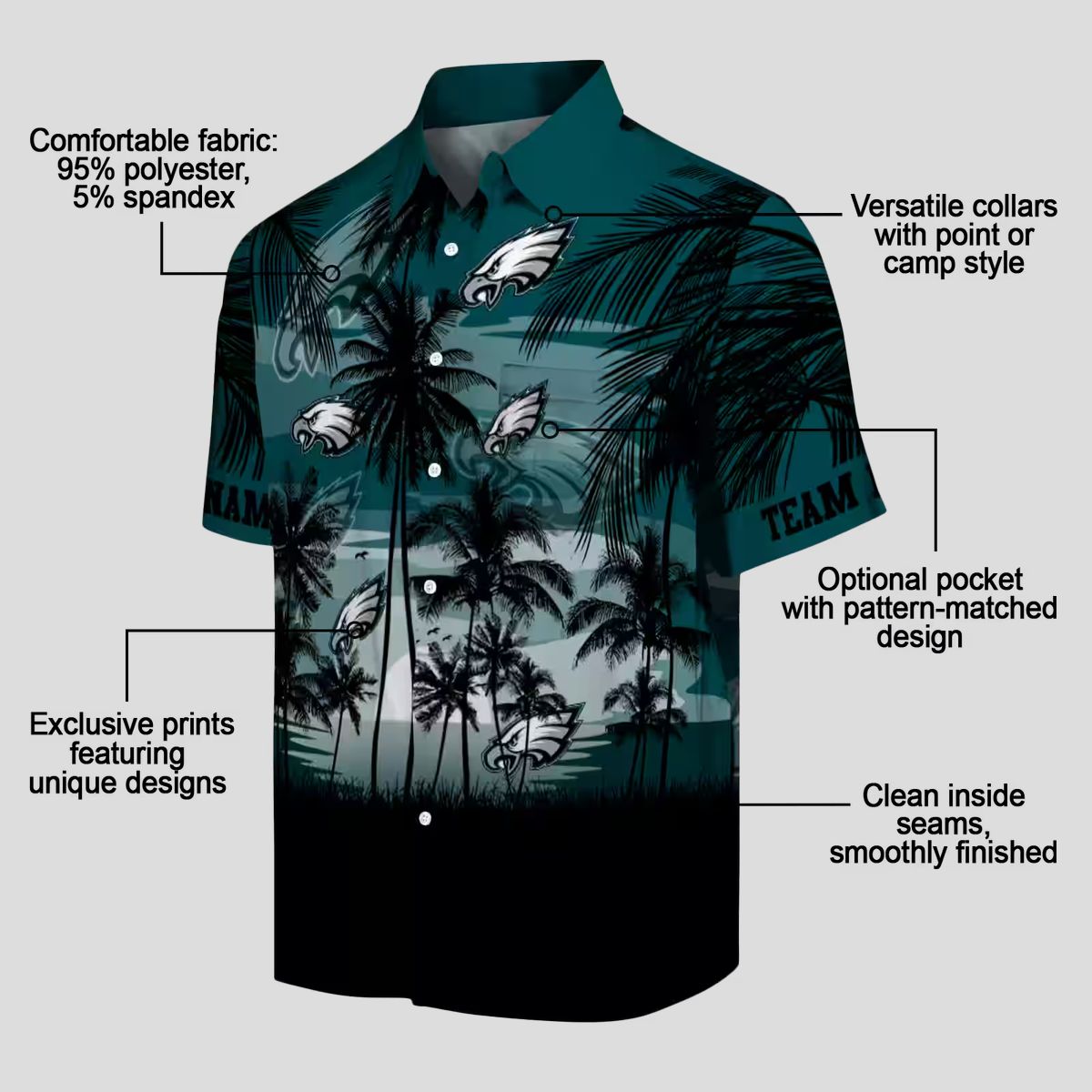 NFL Philadelphia Eagles Sunset Hawaiian Button Up Shirt - Tropical Palm Tree Style