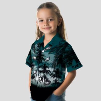 NFL Philadelphia Eagles Sunset Hawaiian Button Up Shirt - Tropical Palm Tree Style