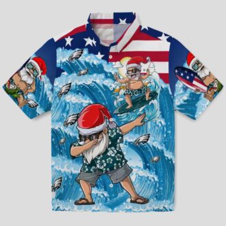 NFL Philadelphia Eagles Surfing Santa Hawaiian Shirt, Blue Tropical Aloha Button Up