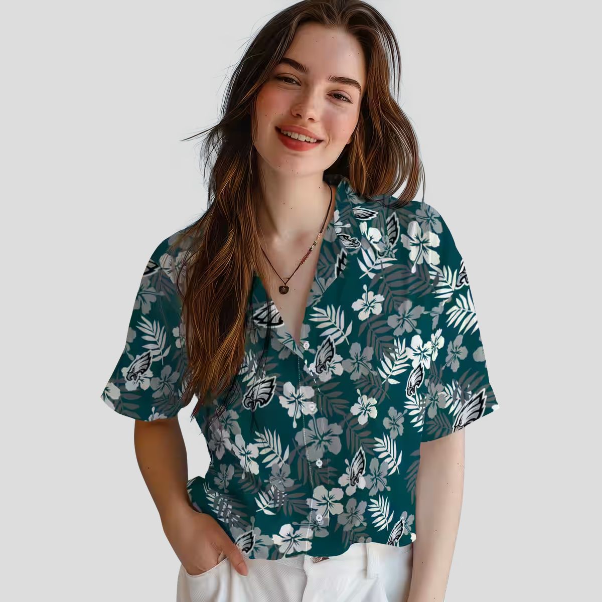 Philadelphia Eagles Aloha Button Up Shirt, Hawaiian Floral Shirt for Summer & Tailgating