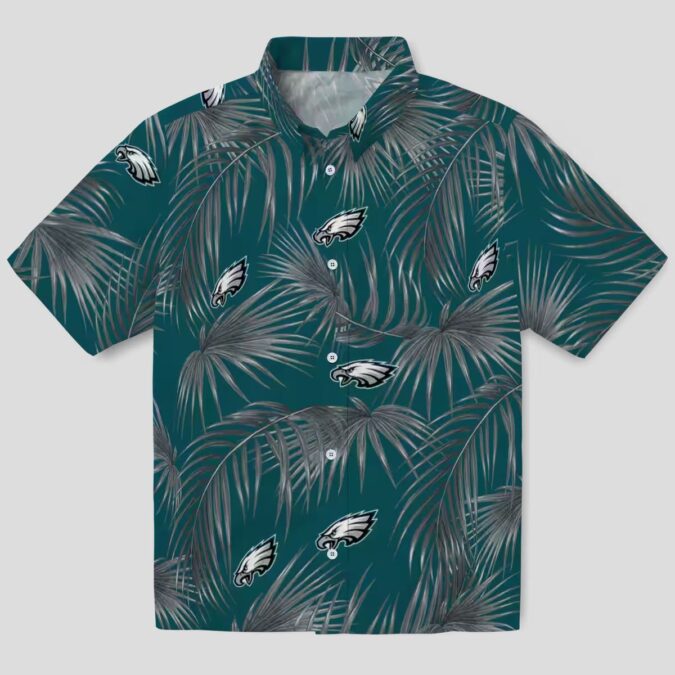 Philadelphia Eagles Aloha Hawaiian Shirt, Tropical Leafy Palms Green NFL Fan Apparel