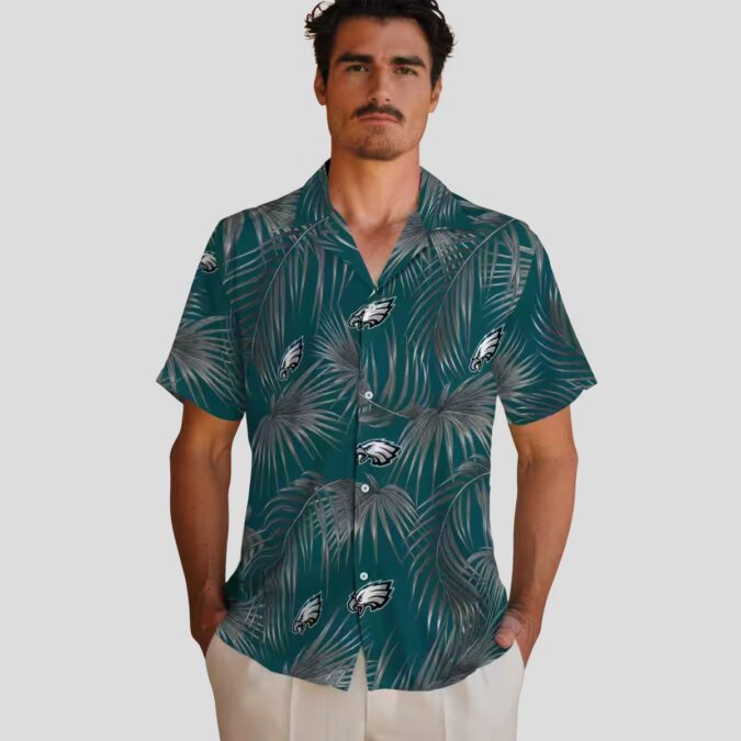 Philadelphia Eagles Aloha Hawaiian Shirt, Tropical Leafy Palms Green NFL Fan Apparel