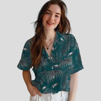 Philadelphia Eagles Aloha Hawaiian Shirt, Tropical Leafy Palms Green NFL Fan Apparel