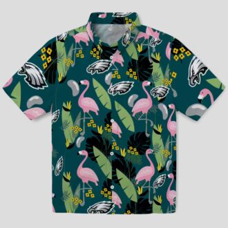 Philadelphia Eagles Beach Hawaiian Shirt, Green Flamingo Aloha NFL Vacation Shirt
