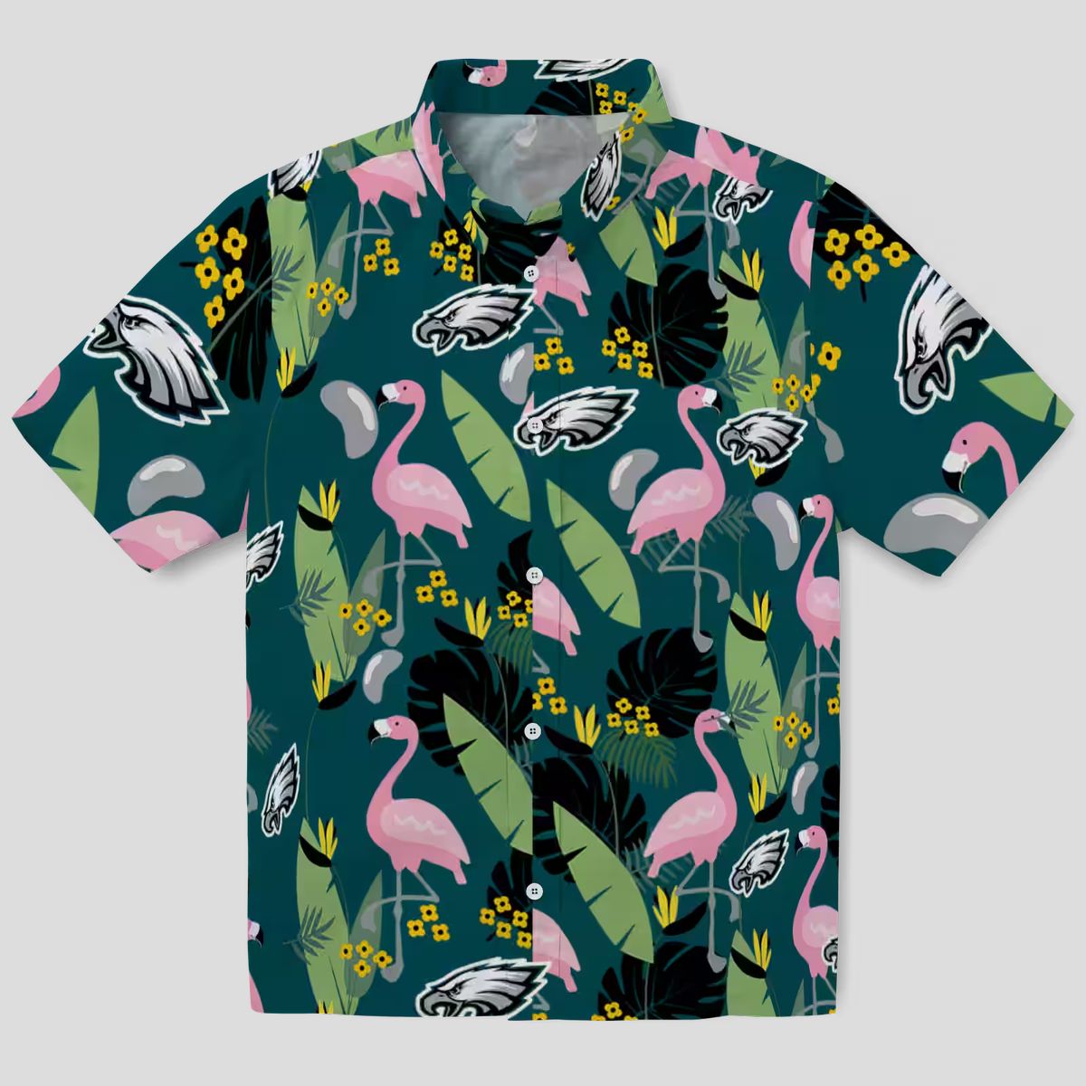Philadelphia Eagles Beach Hawaiian Shirt, Green Flamingo Aloha NFL Vacation Shirt