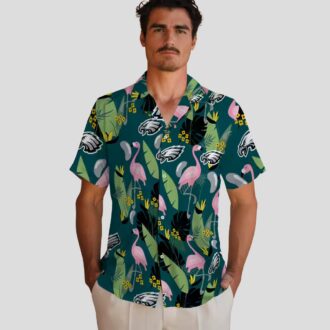 Philadelphia Eagles Beach Hawaiian Shirt, Green Flamingo Aloha NFL Vacation Shirt