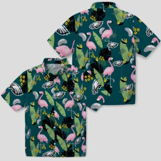 Philadelphia Eagles Beach Hawaiian Shirt, Green Flamingo Aloha NFL Vacation Shirt