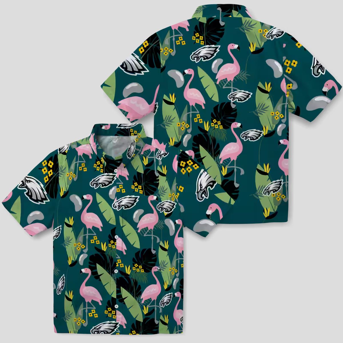 Philadelphia Eagles Beach Hawaiian Shirt, Green Flamingo Aloha NFL Vacation Shirt