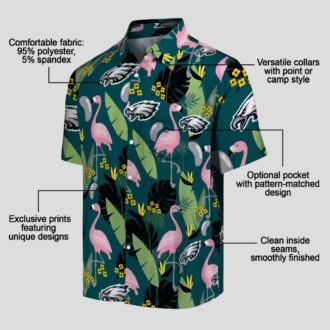 Philadelphia Eagles Beach Hawaiian Shirt, Green Flamingo Aloha NFL Vacation Shirt