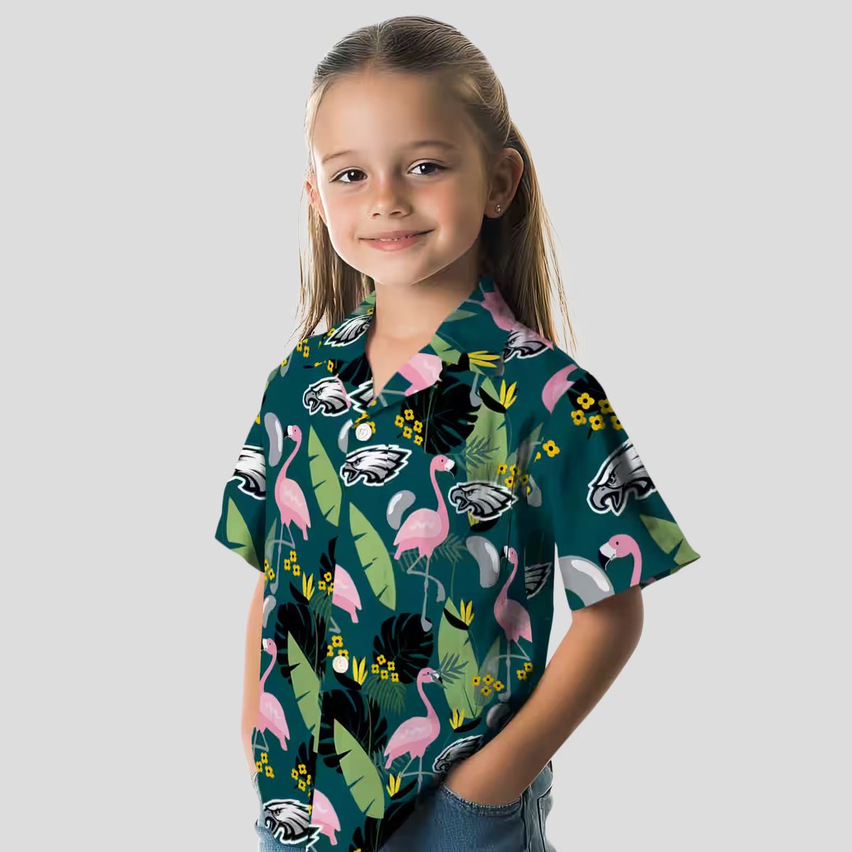 Philadelphia Eagles Beach Hawaiian Shirt, Green Flamingo Aloha NFL Vacation Shirt