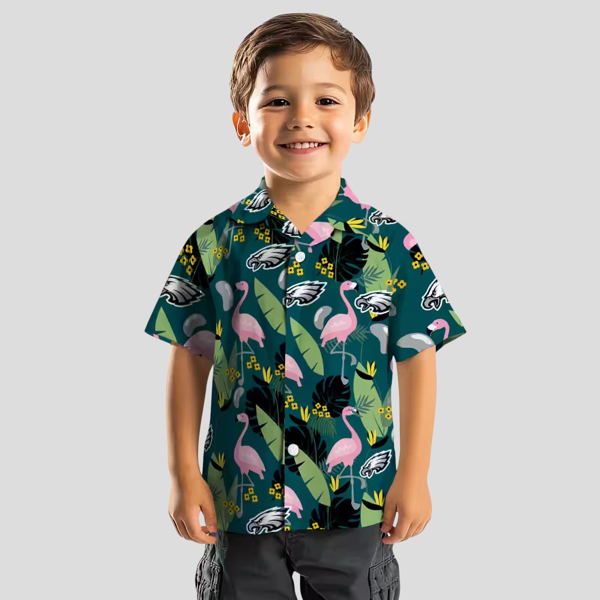 Philadelphia Eagles Beach Hawaiian Shirt, Green Flamingo Aloha NFL Vacation Shirt