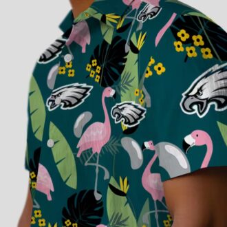 Philadelphia Eagles Beach Hawaiian Shirt, Green Flamingo Aloha NFL Vacation Shirt