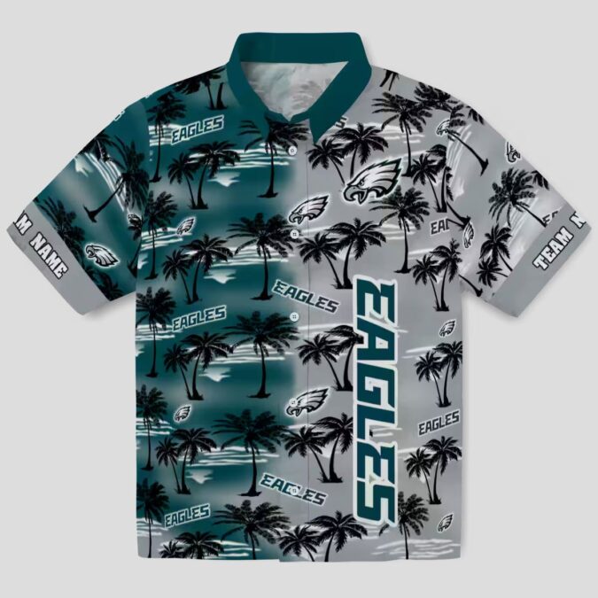 Philadelphia Eagles Custom Hawaiian Shirt, Green Palm Silhouettes NFL Summer Outfit