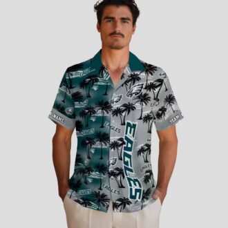 Philadelphia Eagles Custom Hawaiian Shirt, Green Palm Silhouettes NFL Summer Outfit